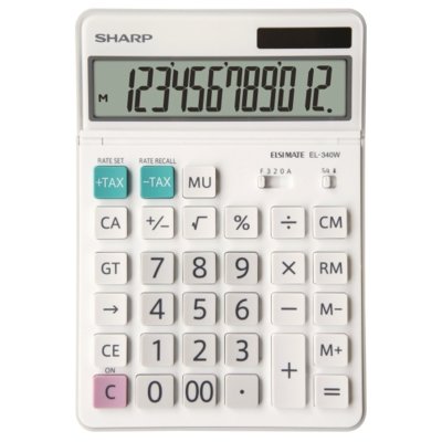Kalkulator SHARP Desktop Box SH-EL340W Zasilanie bateryjno-słoneczne, 4 pamięci Biały