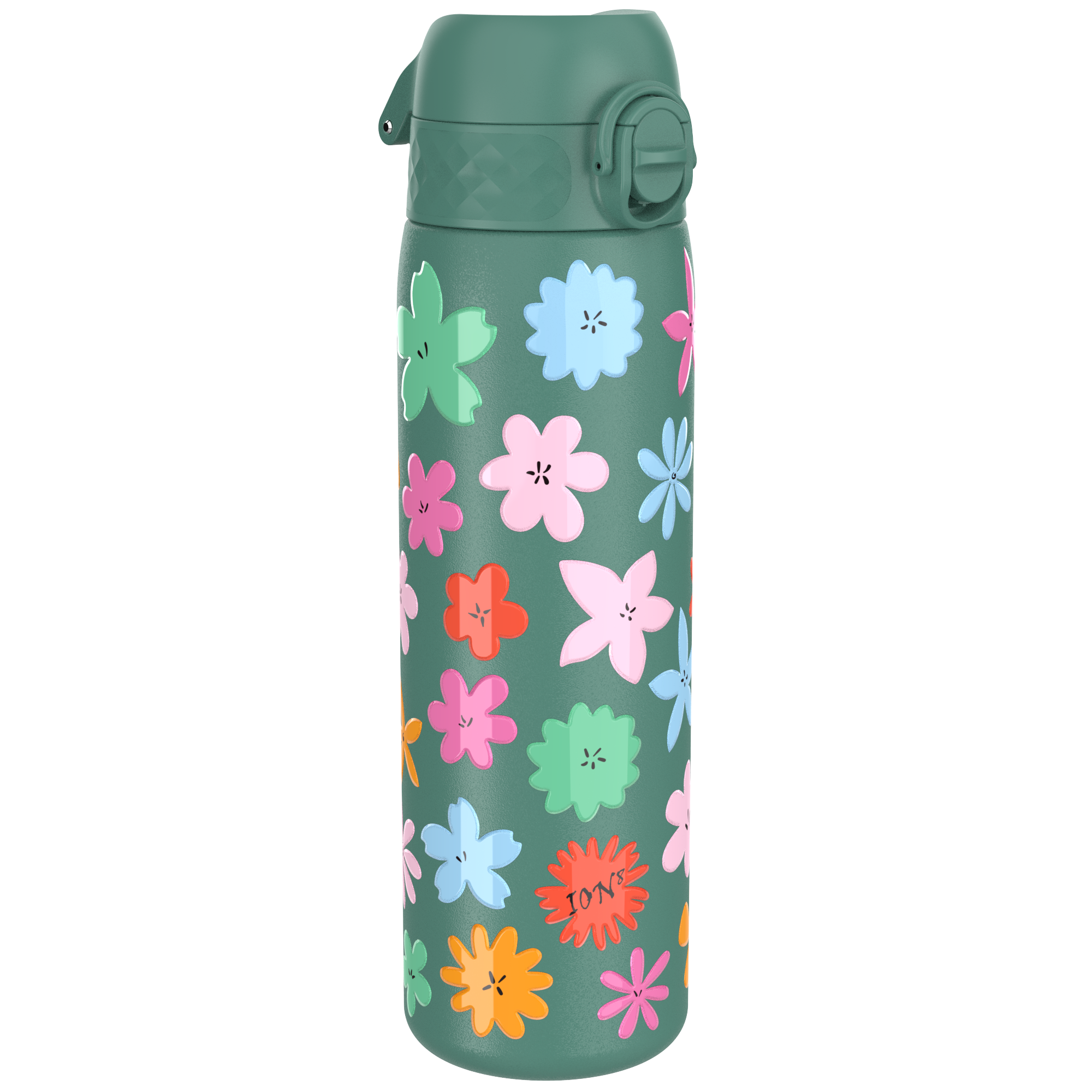 Ion8 bidon stalowy z ustnikiem, Zielony Kwiaty, poj. 600 ml, 1 szt.