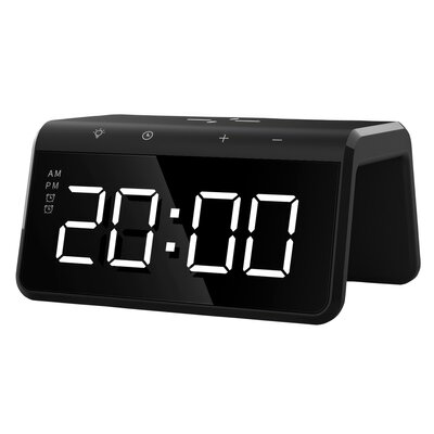 Budzik GÖTZE&JENSEN RCL650 Czarny, Wbudowana lampka nocna 8 kolorów, Ładowarka indukcyjna, Zasilanie Bateryjno-sieciowe