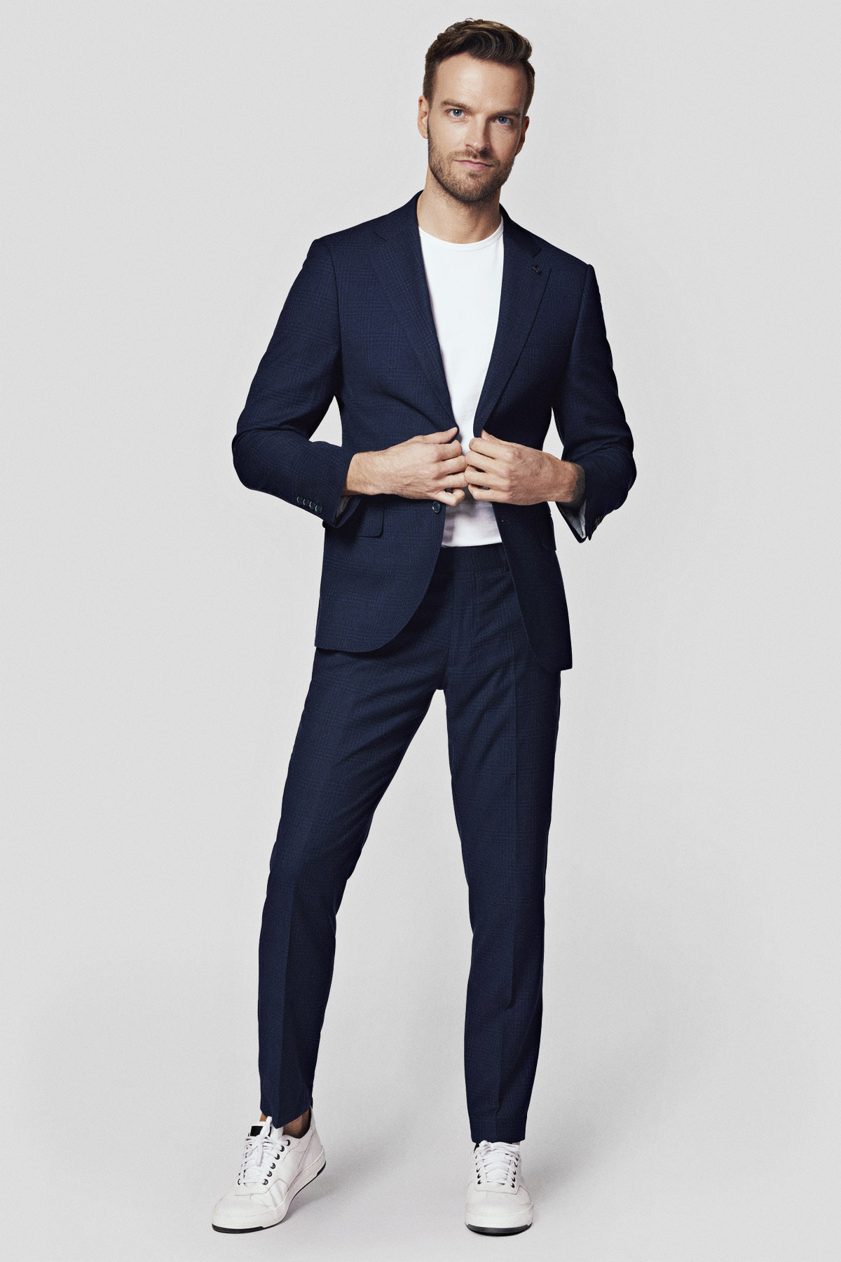 Lancerto Garnitur Ciemnogranatowy w Kratę Slim Toronto