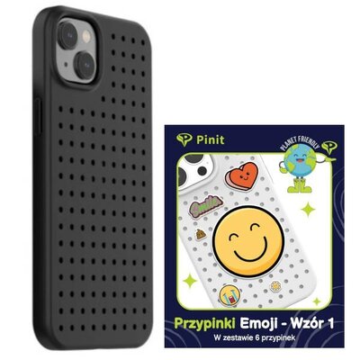 Etui PINIT Dynamic do Apple iPhone 14 Czarny + Pinit Emoji Pin (Wzór 1)