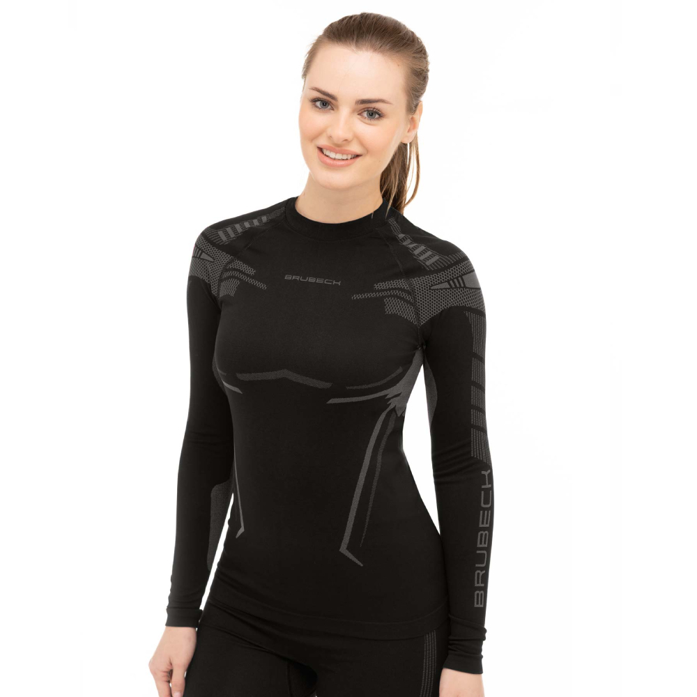 Damska koszulka termoaktywna Brubeck Dry LS black/graphite - XL