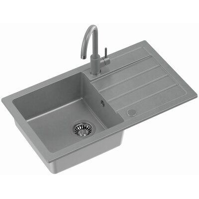 Zlewozmywak jednokomorowy z ociekaczem MYQ Color Long LONG2COL Szary 44x77 + bateria