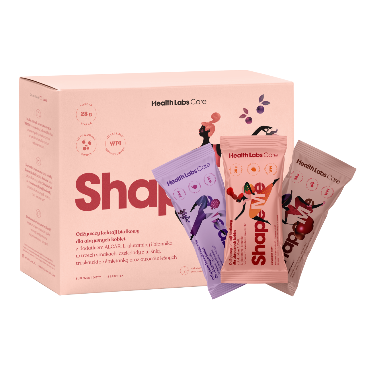 Health Labs Care ShapeMe suplement diety odżywczy koktajl białkowy dla aktywnych kobiet Mix smaków, 15 sasz./1 opak.