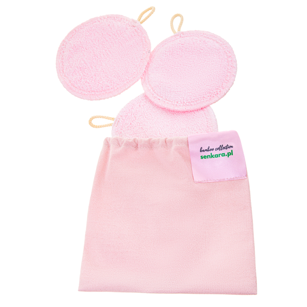 Senkara Bamboo Collection zestaw: wielorazowe bambusowe płatki kosmetyczne, 3 szt. + woreczek do prania, 1 szt.