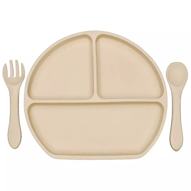MyRoys silikonowy talerzyk ze sztućcami Beżowy, 1 zest.