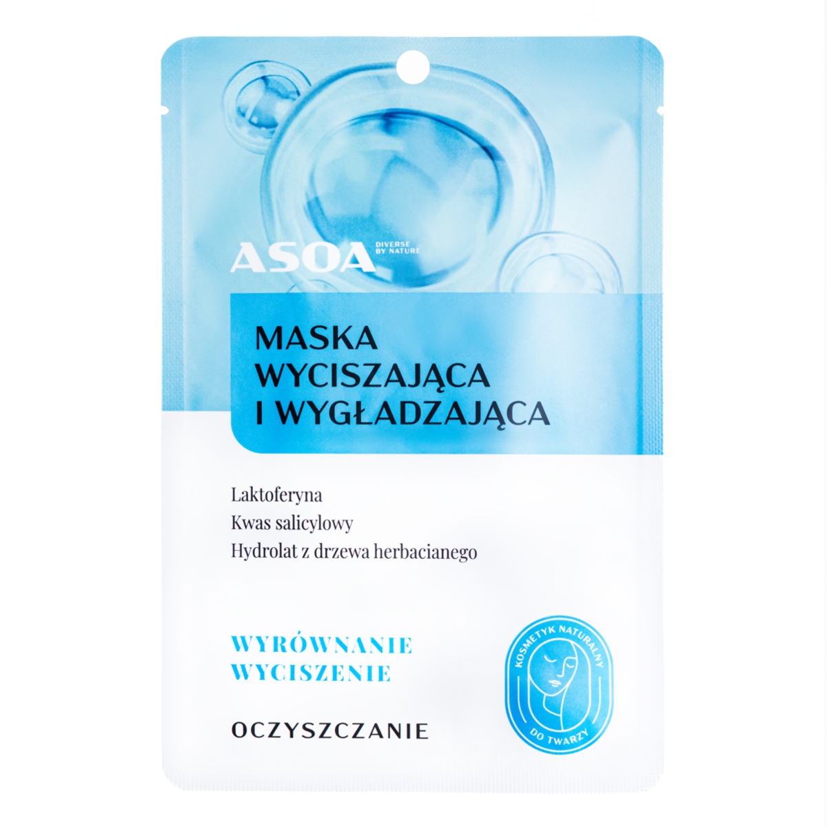 Asoa maska w płachcie wyrównująca i wyciszająca do cery problematycznej, 30 g