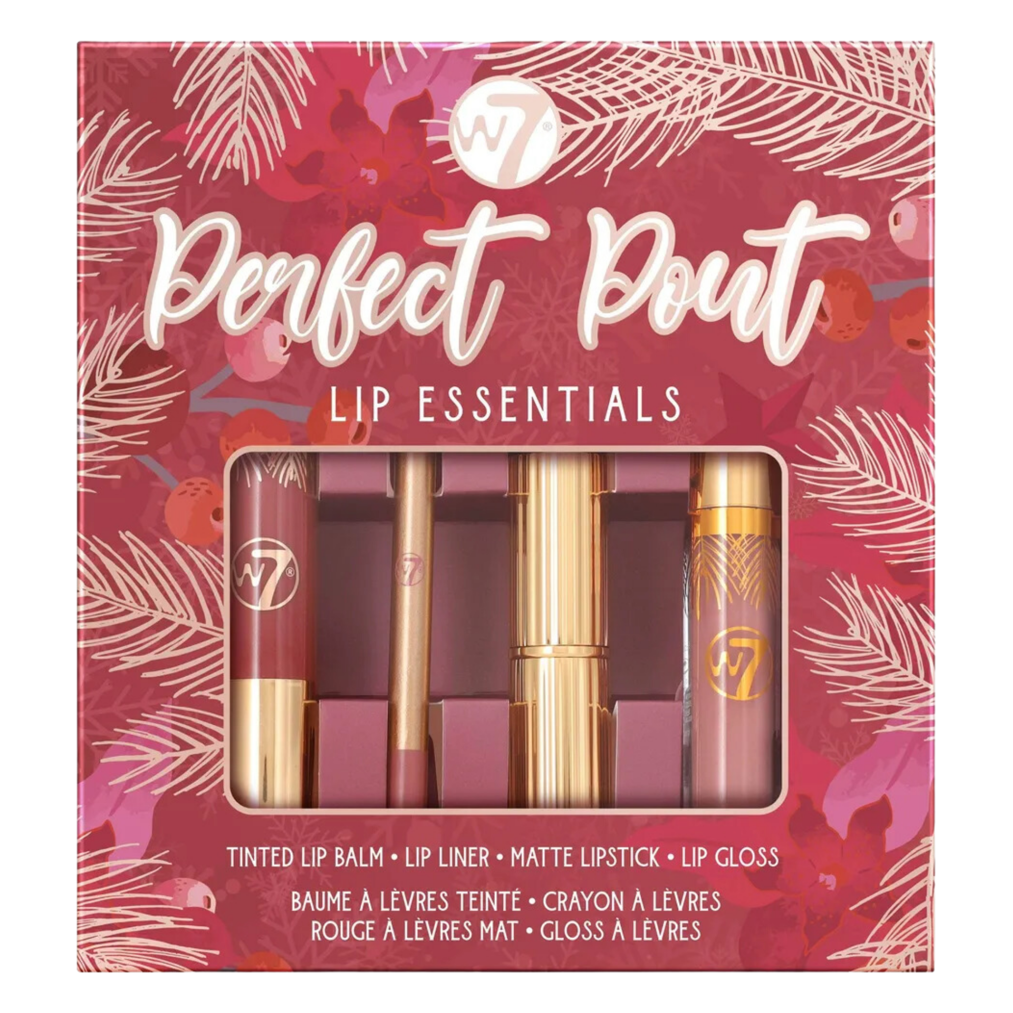 W7 Perfect Pout zestaw: koloryzujący balsam do ust Romantic, 4 g + kredka do ust Romantic, 0,8 g + błyszczyk do ust Romantic, 3,4 ml