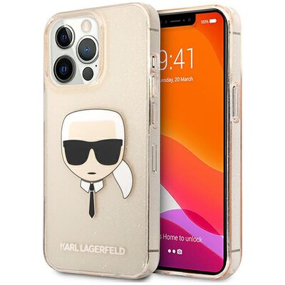 Etui KARL LAGERFELD Head Glitter do Apple iPhone 13 Pro Max Złoty