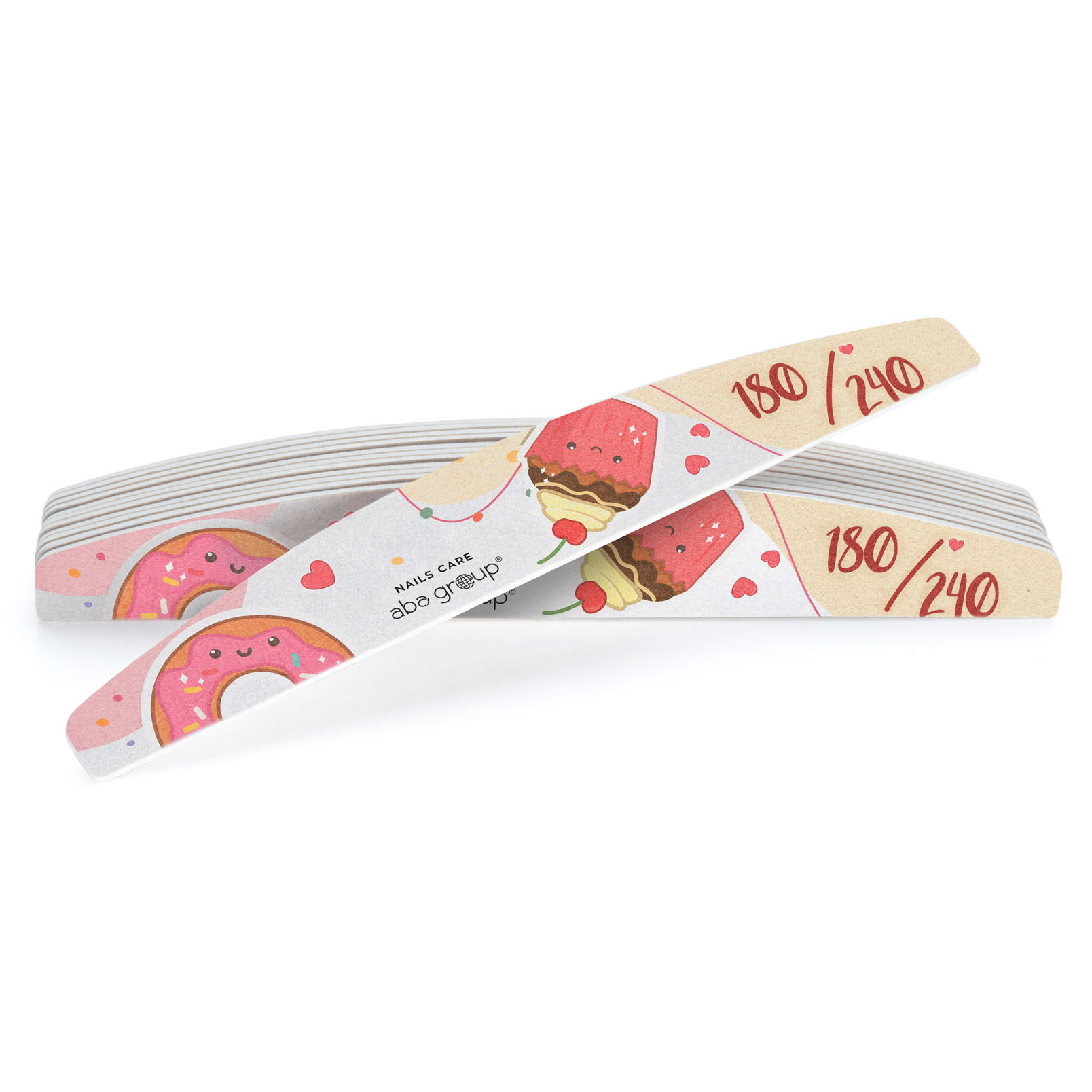 Aba Group Nails Care zestaw: pilnik do paznokci półksiężyc 180/240 Colorful Cookies, 25 szt.