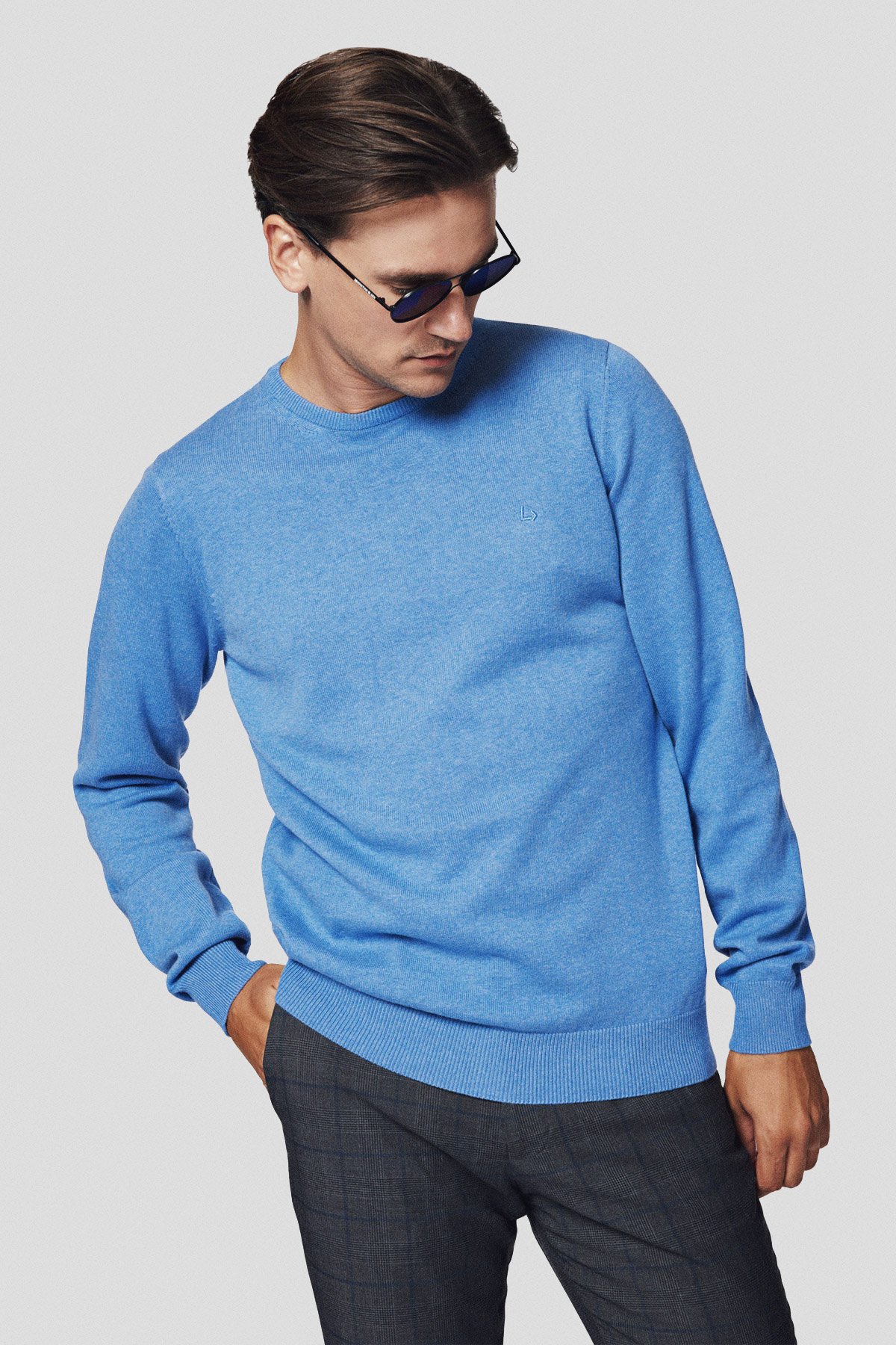 Lancerto Sweter Niebieski z Bawełną Gładki Morey