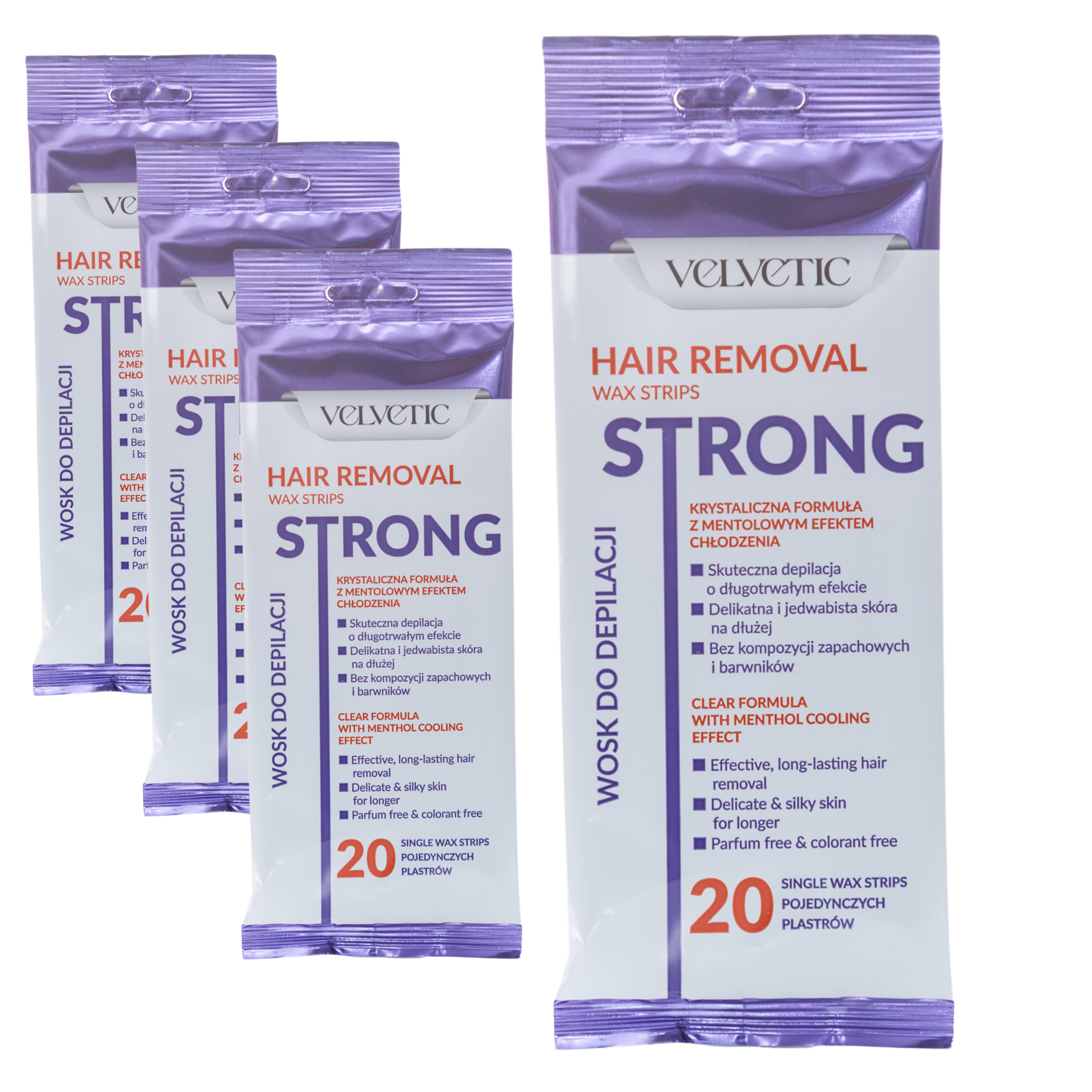 Velvetic wosk do depilacji dla mężczyzn w plastrach strong, 4x20 szt./1 opak.