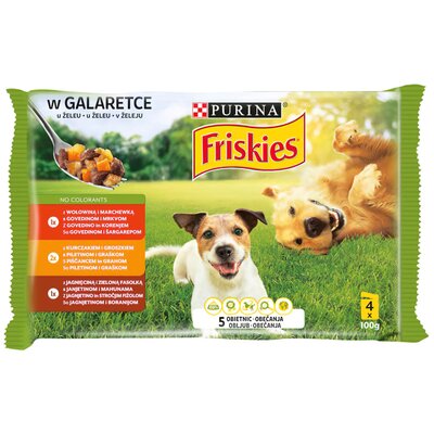 Karma dla psa FRISKIES Adult Wołowina, Jagnięcina i Kurczak (4 x 100 g)