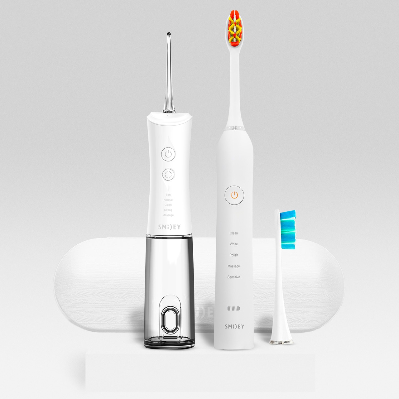 Smiley zestaw: szczoteczka soniczna pro white biała, 1 szt. + irygator pro aqua, 1 szt.