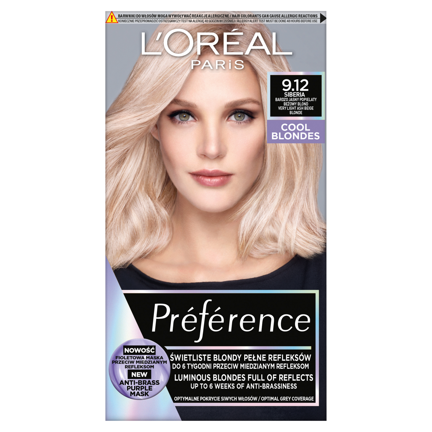 L'Oréal Paris Préférence Cool Blondes farba do włosów 9.12 bardzo jasny popielaty beżowy blond, 1 opak.