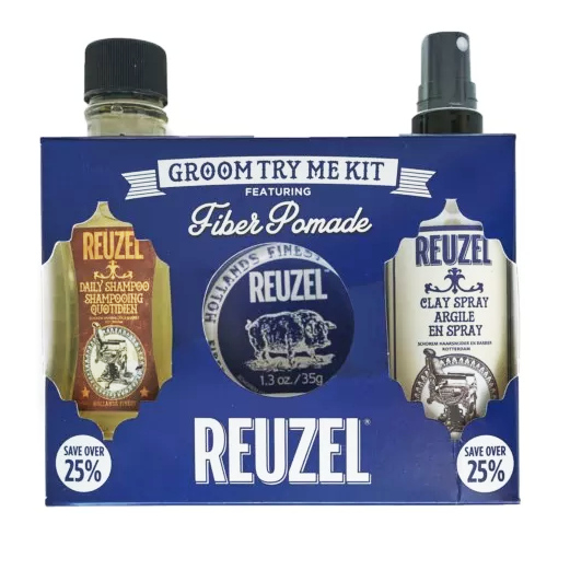 Reuzel Try Me Kit Fiber zestaw: szampon do włosów, 100 ml + włóknista pomada, 35 g + spray teksturyzujący, 100 ml