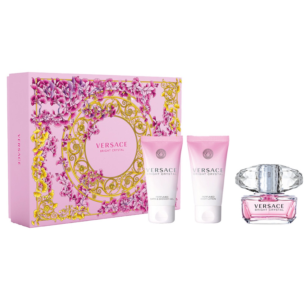 Versace Bright Crystal zestaw: woda toaletowa damska, 50 ml + balsam do ciała, 50 ml + żel pod prysznic, 50 ml
