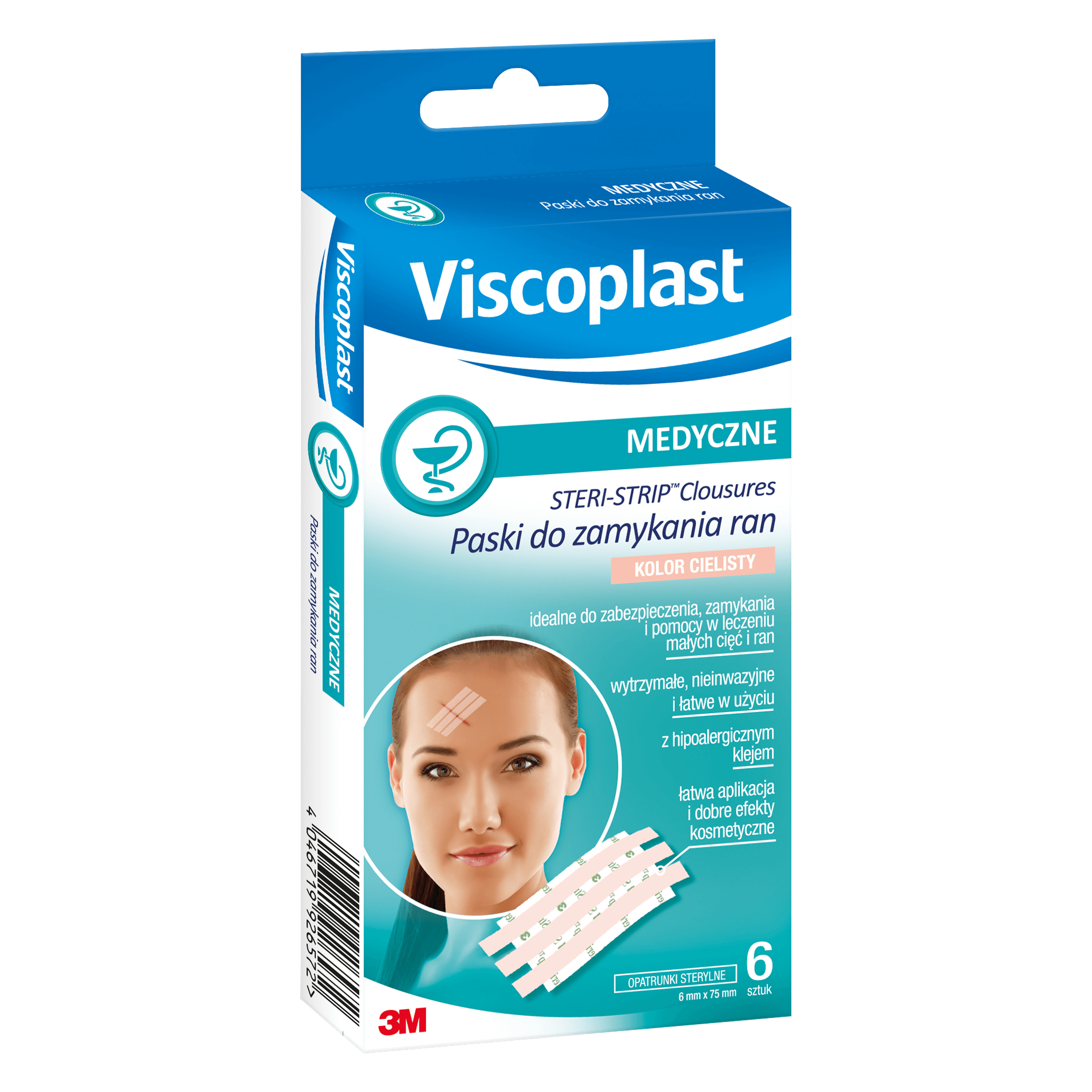 Viscoplast Steri-Strip, paski do zamykania ran, beżowe, 6 sztuk