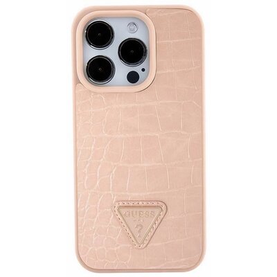 Etui GUESS Croco Triangle Metal Logo do Apple iPhone 15 Różowy