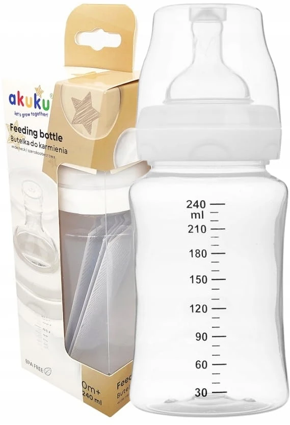 Akuku butelka szeroka antykolkowa smoczek 240ml 0m