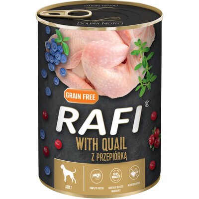Karma dla psa RAFI z przepiórką, borówką i żurawiną 400 g