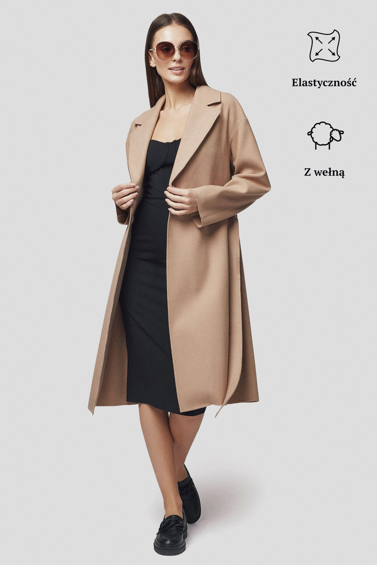 Lancerto Płaszcz Beżowy z Wełną Damski Goldie