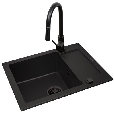 Zlewozmywak jednokomorowy z ociekaczem PYRAMIS Mido 1B1D Czarny 50x62 + Bateria Idea 070167602BE