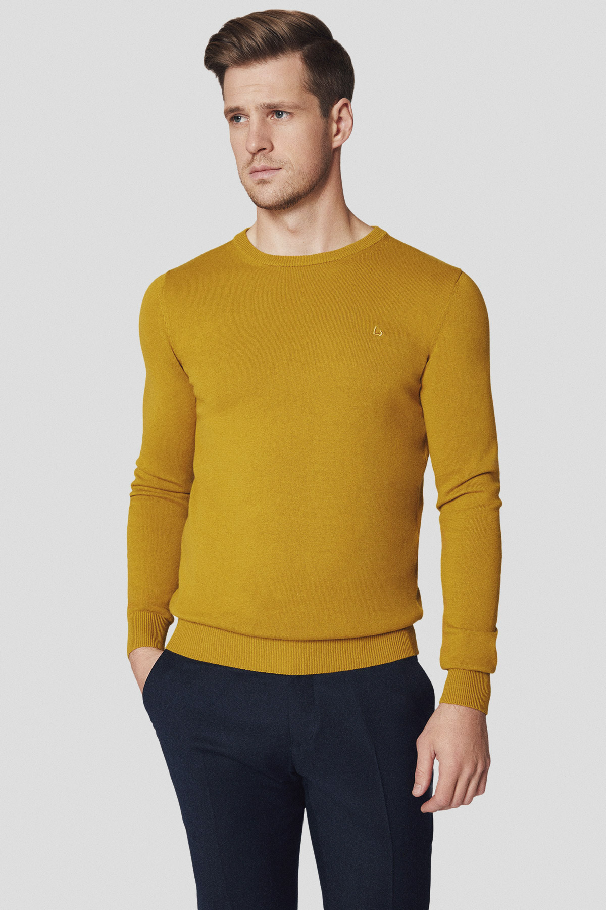 Lancerto Sweter Musztardowy z Bawełną Gładki Morey