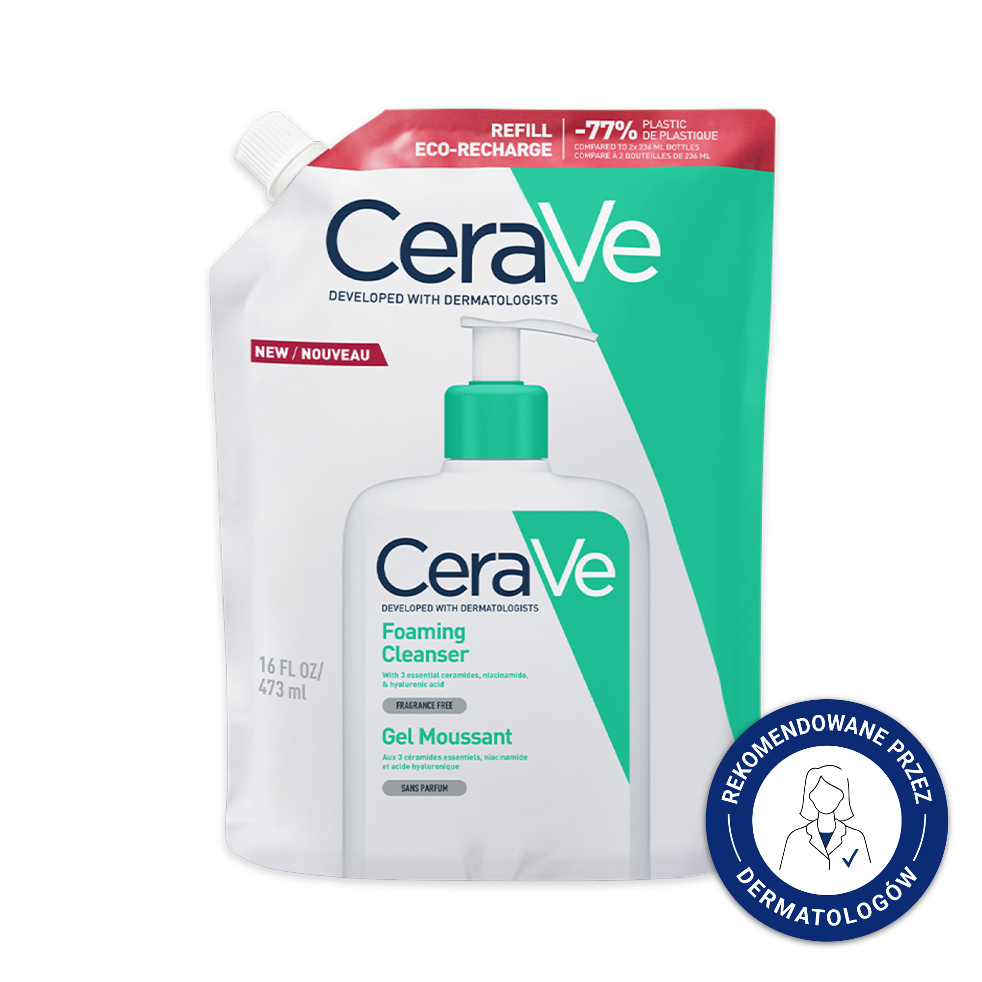 CeraVe oczyszczający żel do mycia twarzy dla skóry normalnej, mieszanej i tłustej refill, 473 ml