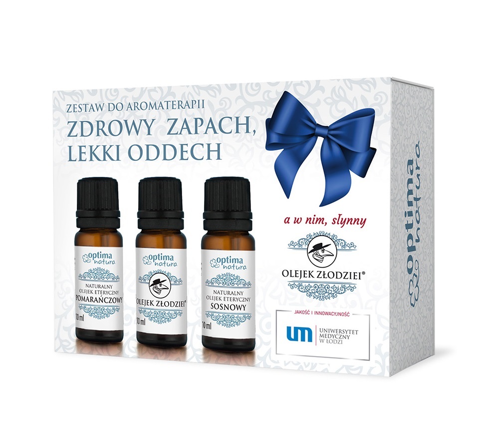 Optima Natura zestaw Zdrowy Zapach, Lekki Oddech: olejek Złodziei, 10 ml + olejek Pomarańczowy, 10 ml + olejek Sosnowy, 10 ml