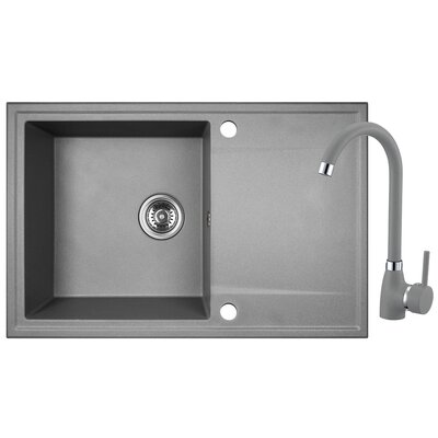 Zlewozmywak jednokomorowy z ociekaczem KUCHINOX Hunter SBUA511T Szary 44x67 + bateria