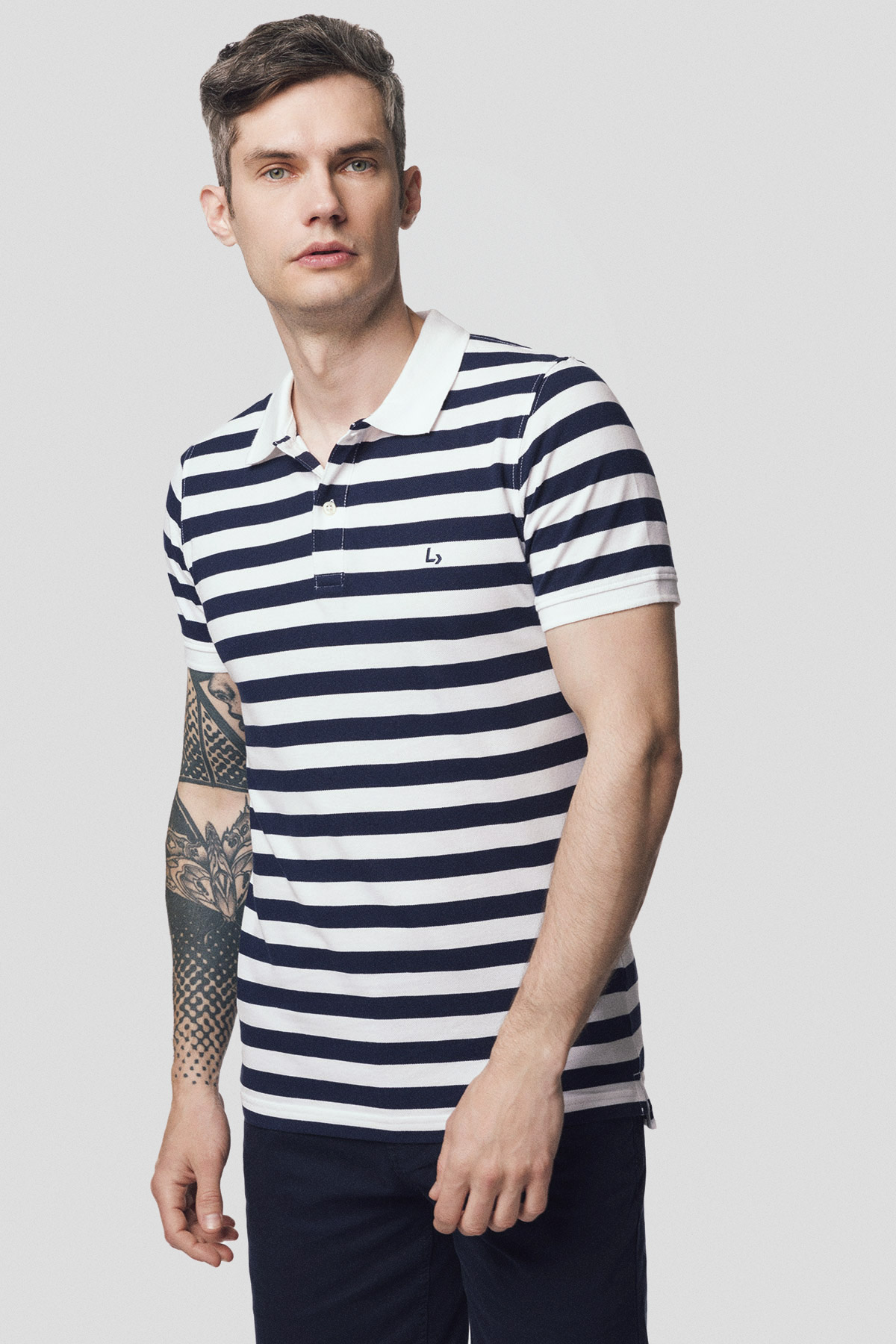 Lancerto Koszulka Polo Bawełniana Biało-Granatowa w Paski Jeff