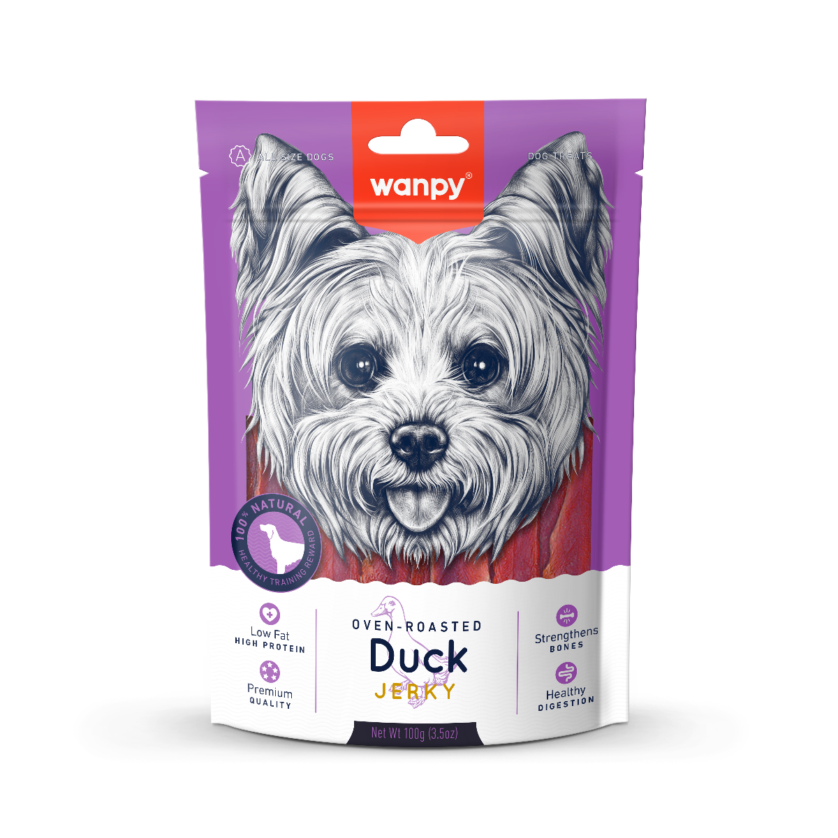 Wanpy Duck Jerky Kawałki kaczki pieczone w piecu dla psów dorosłych, 100 g