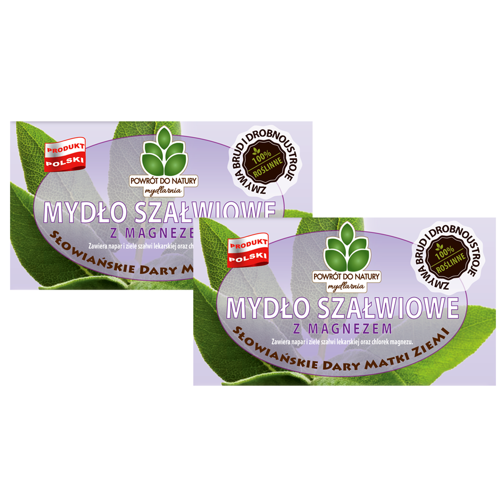 Powrót do natury 100 % roślinne naturalne mydło szałwiowe z magnezem, 2 szt.