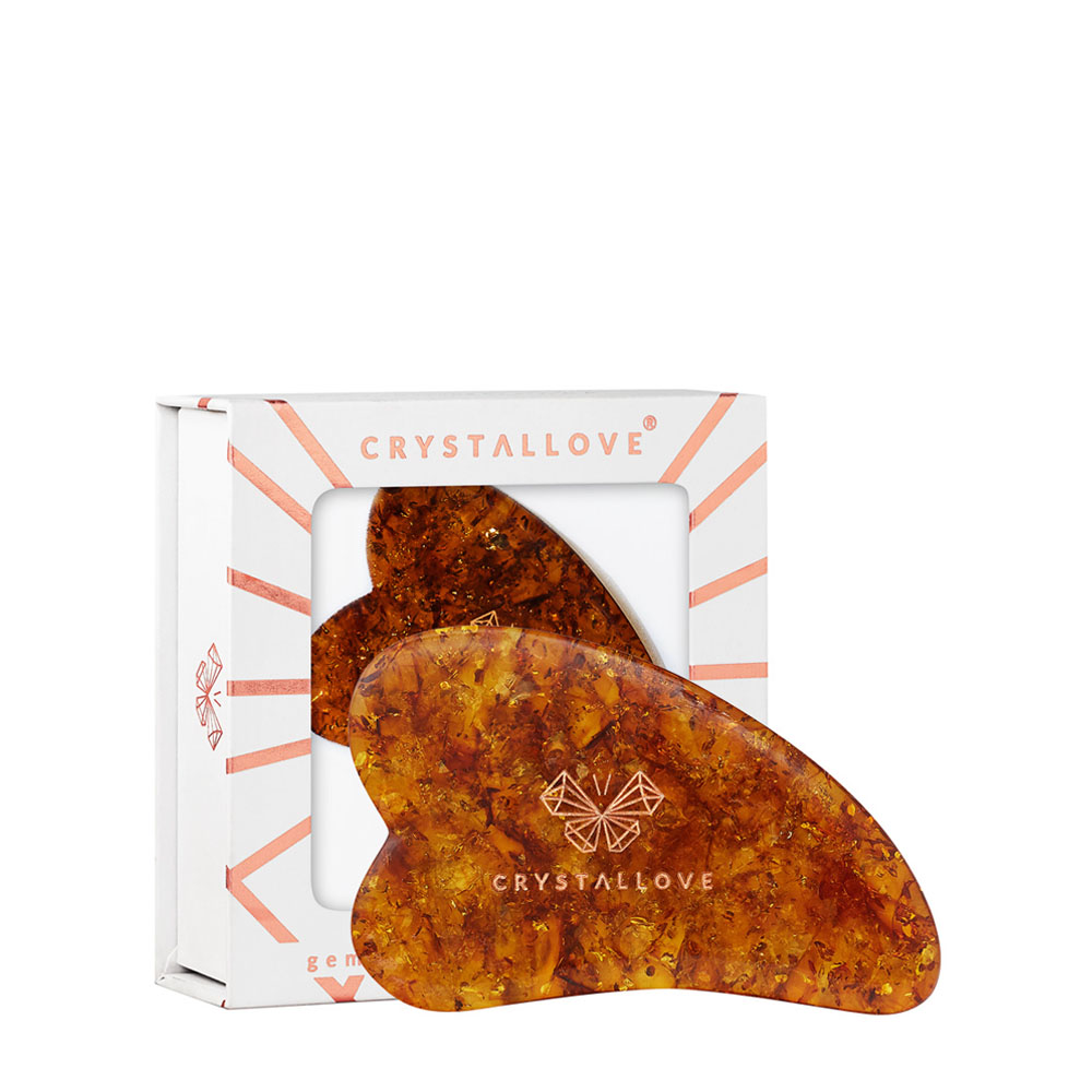 Crystallove Amber Collection płytka do masażu twarzy gua sha z bursztynu koniak, 1 szt.