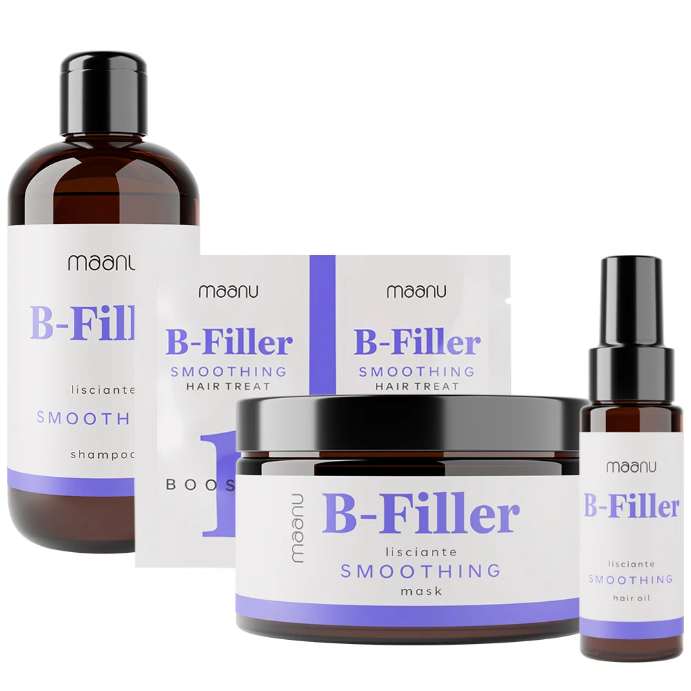 Maanu B-Filler zestaw: szampon, 250 ml + maska, 250 ml + zabieg wygładzający włosy, 20 ml + olejek, 50 ml