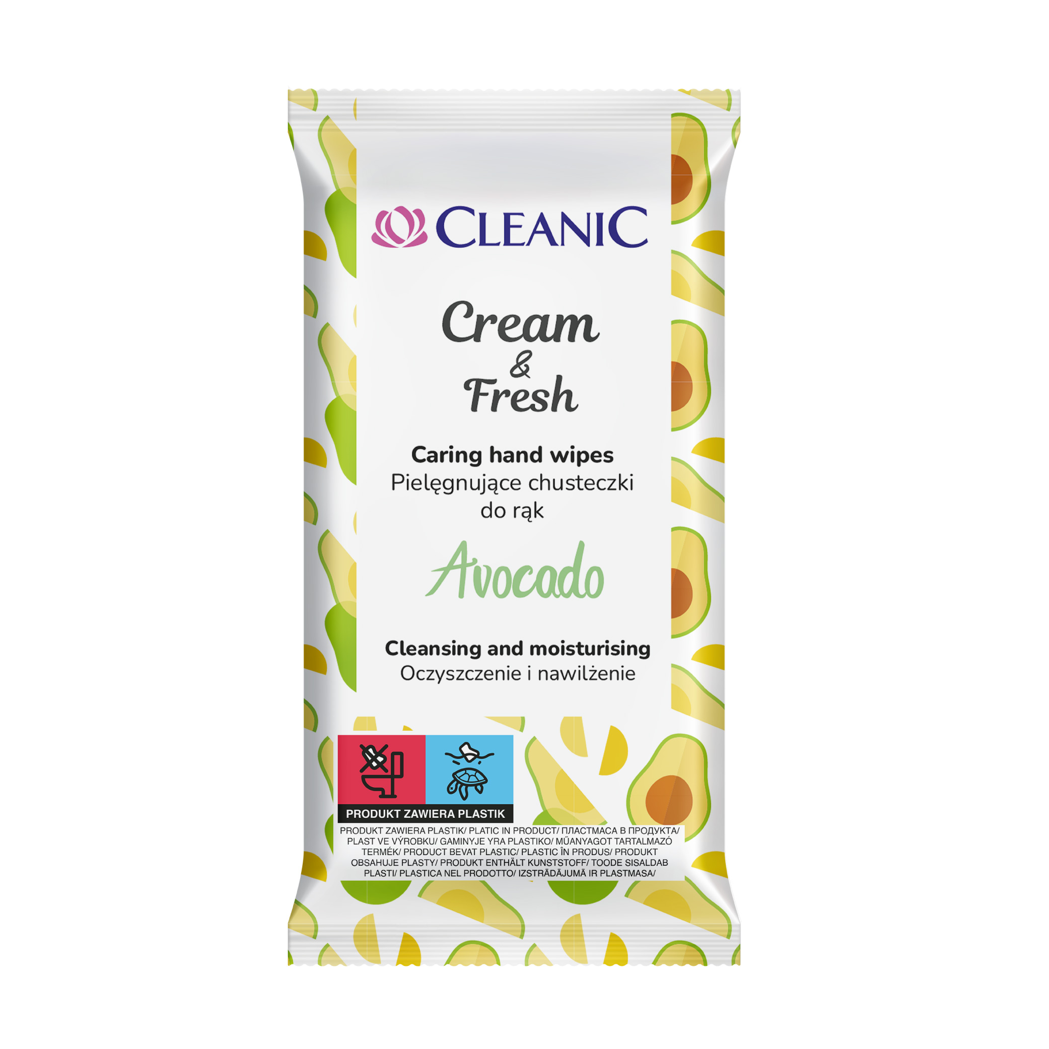 Cleanic Cream&Fresh chusteczki do rąk awokado, 15 szt./1 opak.