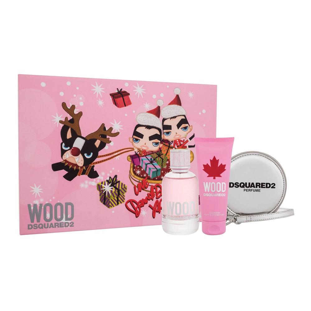 Dsquared2 Wood for Her zestaw damski: woda toaletowa, 100 ml + żel pod prysznic, 100 ml + portfel