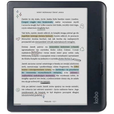Czytnik e-booków KOBO Libra Colour 7", Podświetlany ekran, Wi-Fi, Bez reklam Czarny
