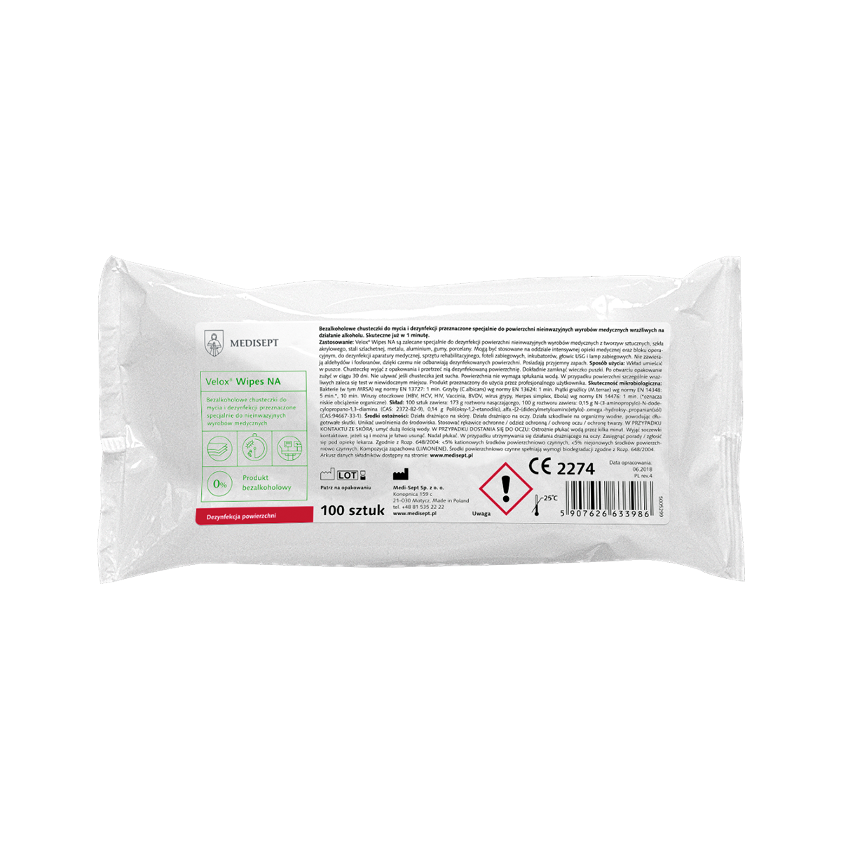 Chusteczki Velox Wipes NA bezalkoh. 100szt. wkład