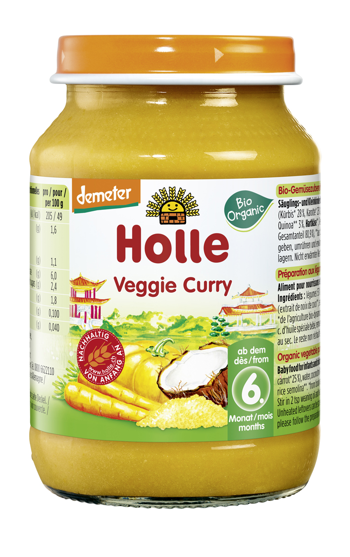 Holle BIO Demeter danie dla niemowląt wegetariańskie curry, 190 g
