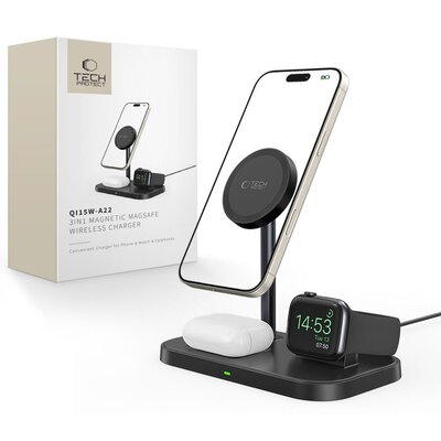 Ładowarka indukcyjna TECH-PROTECT A22 3w1  15W Czarny MagSafe