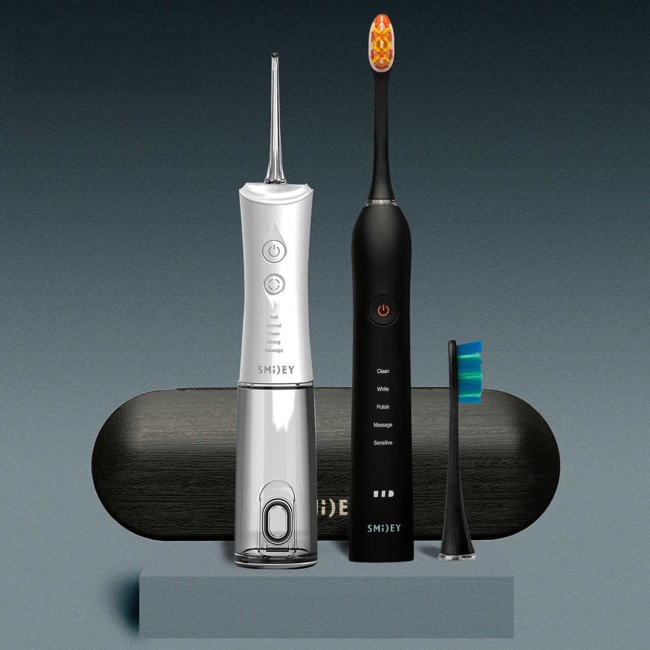 Smiley zestaw: szczoteczka soniczna pro white czarna, 1 szt. + irygator pro aqua, 1 szt.