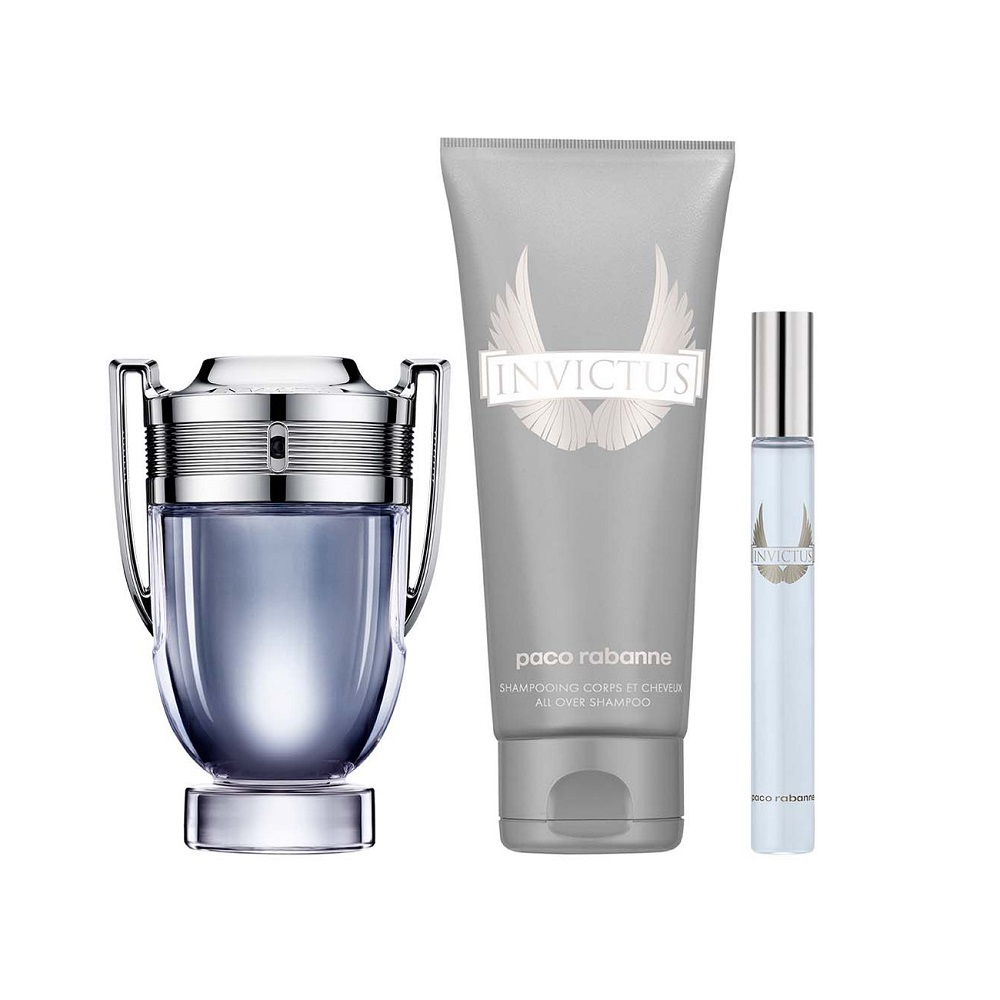 Paco Rabanne Invictus zestaw: woda toaletowa męska, 100 ml + woda toaletowa męska, 10 ml + żel do mycia ciała, 100 ml