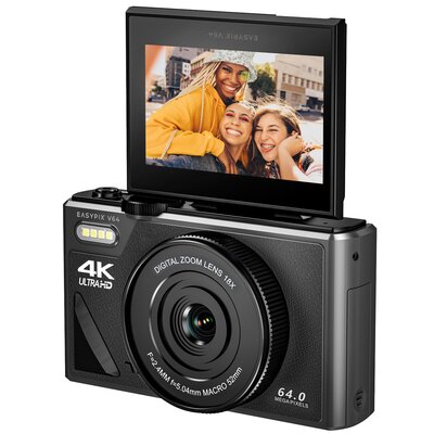 Aparat EASYPIX V64 Flip Czarny, 18x zoom cyfrowy, 4K