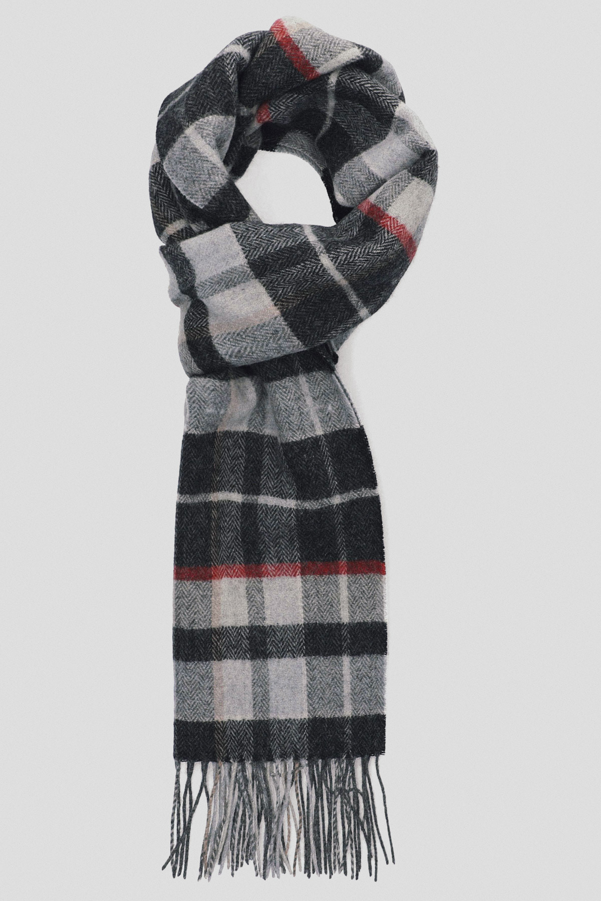 Lancerto Szal Wełniany Szaro-Czarny w Kratę