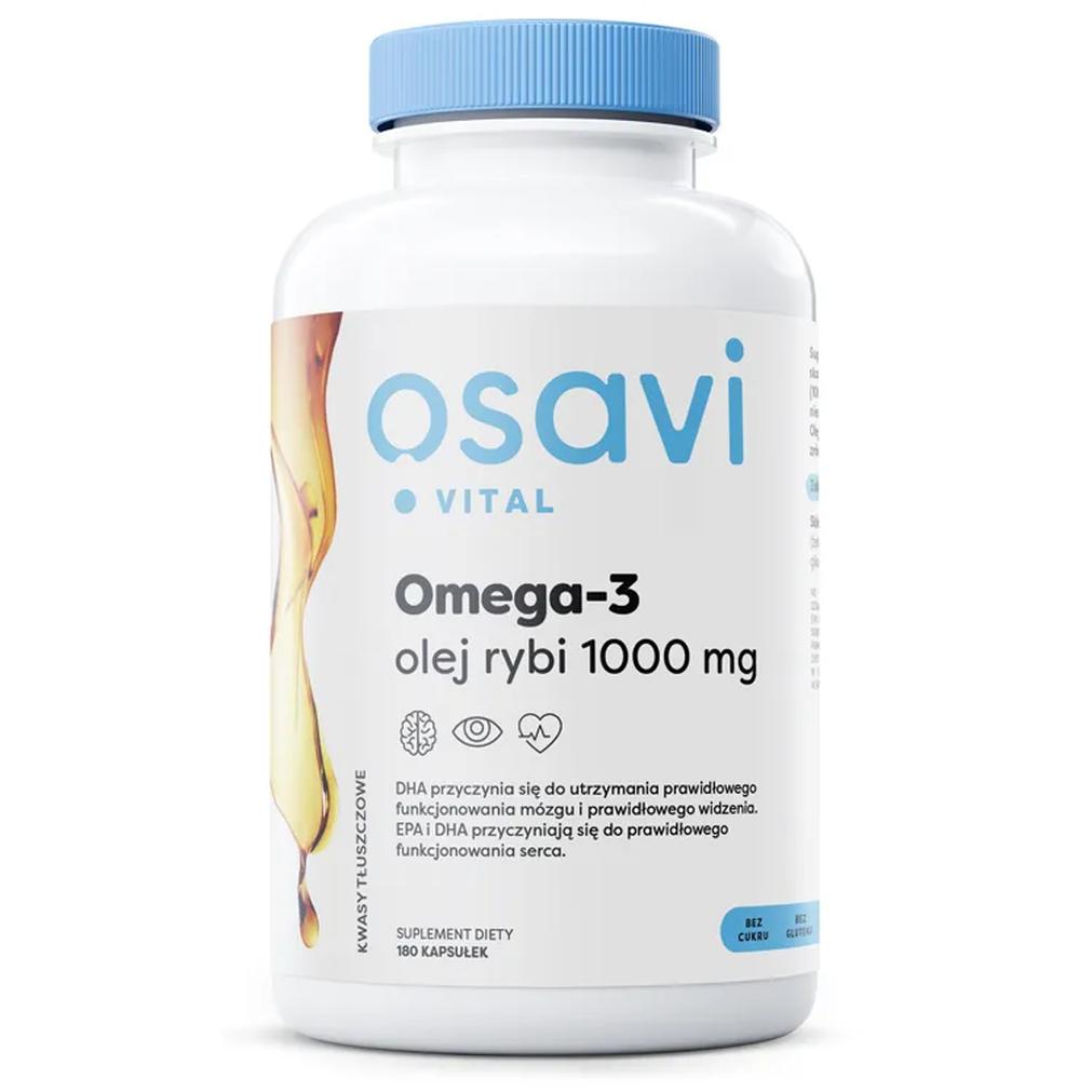 Osavi suplement diety Omega-3 olej Rybi, 1000mg, Naturalny smak, 180 kaps./1 opak.