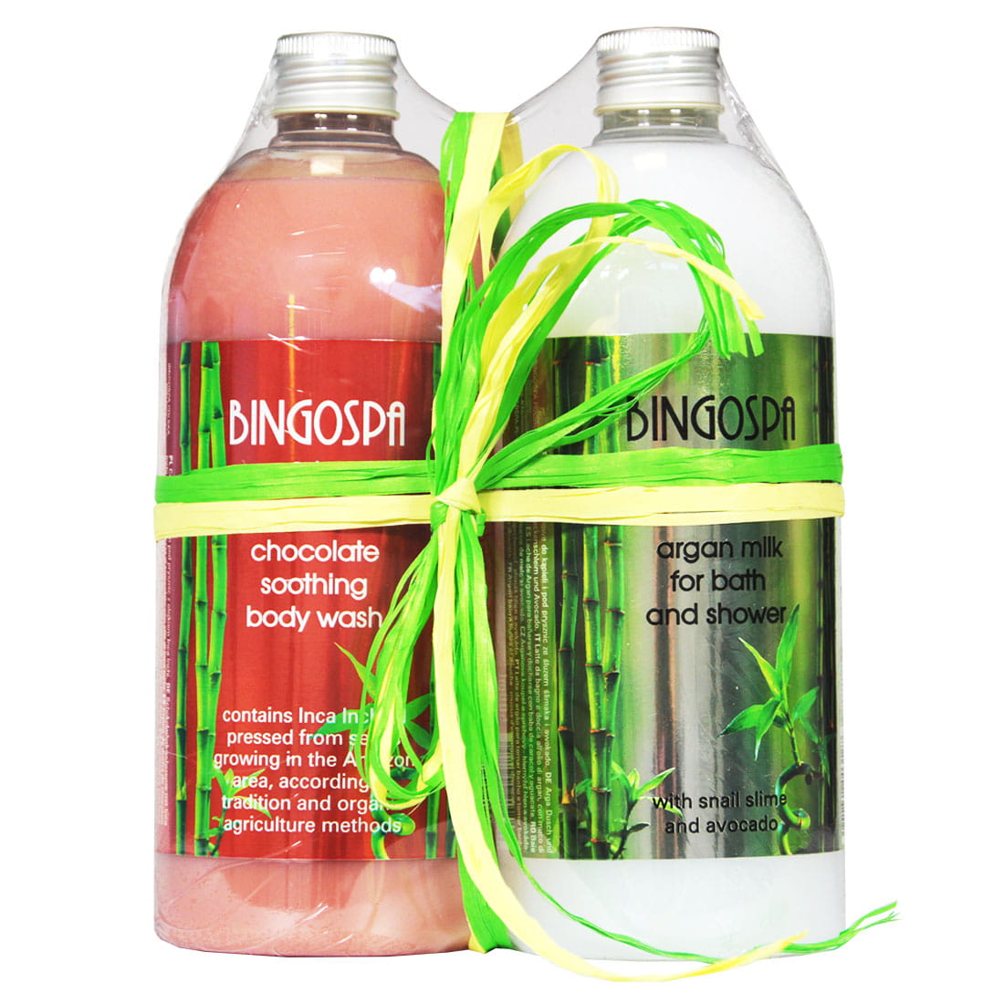 Bingospa zestaw Rajska Chwila: mleczko arganowe pod prysznic i do kąpieli ze śluzem ślimaka i awokado, 500 ml + czekoladowy krem pod prysznic z ole...