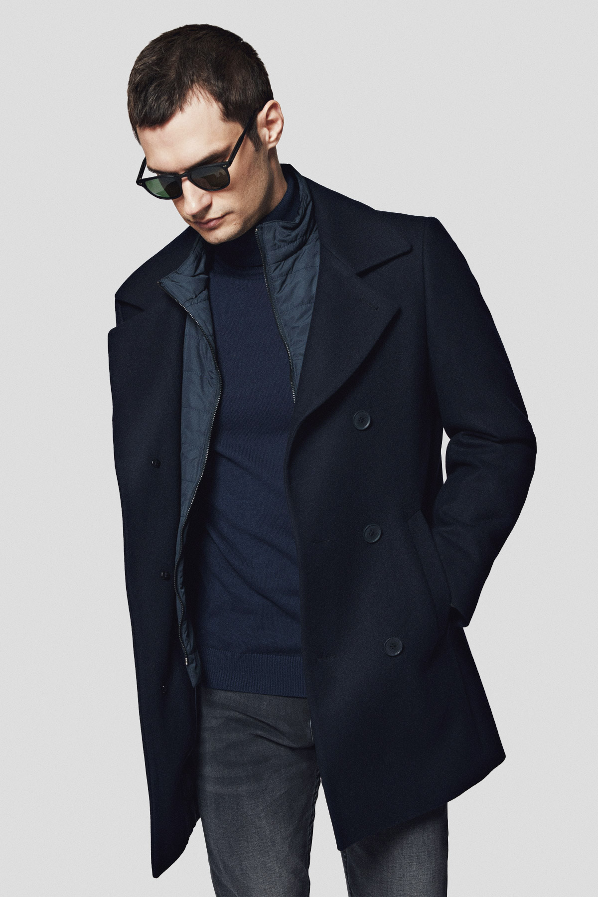 Lancerto Płaszcz Granatowy z Wełną Olympia