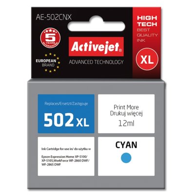 Tusz ACTIVEJET do Epson 502 XL W24010 Błękitny 12 ml AE-502CNX